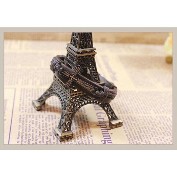 Genuine Brown Leather Cross Unisex Bracelet - Picture 3 of 4